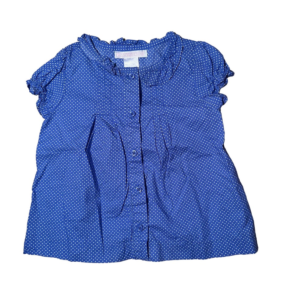 Janie and Jack Blue Polka Dot Ruffle Top Blouse 12-18 Months Cotton Puff Sleeve‎